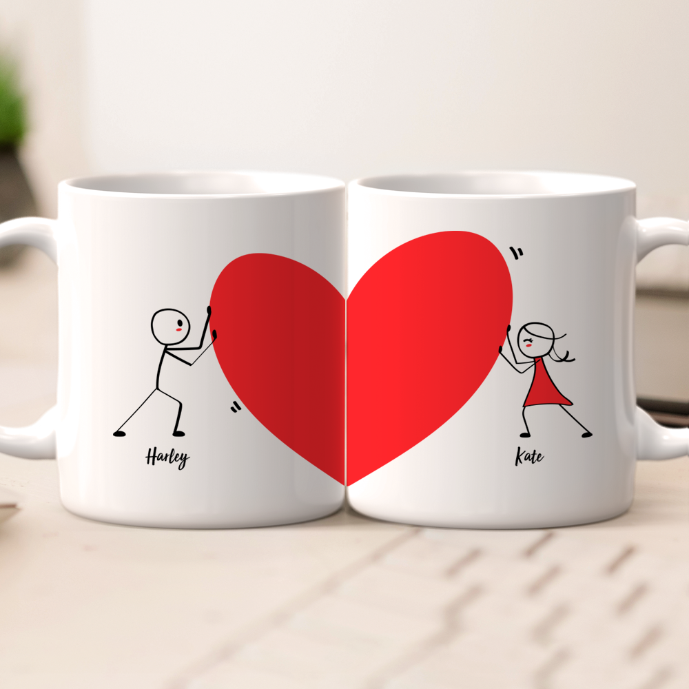 Mug Couple Personnalisé Set Mugs Prénom Cadeau pour D'anniversaire - L